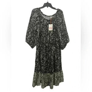 Knox Rose Floral Midi Dress Black Cream XXL NWT